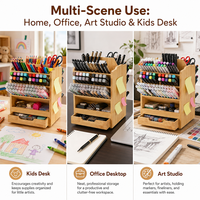 Organisateur de bureau et scolaire moderne en bambou naturel durable à 5 compartiments inclinés – Boîte de rangement de bureau