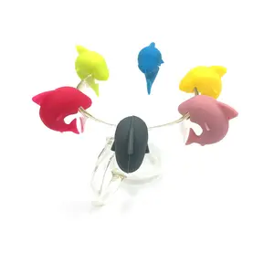 Top Quality Creative Silicone Fancy Custom Dolphin Wine Glass Charms Set For Wholesale Export