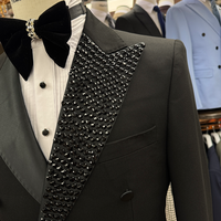 Costumes Formels de Haute Qualité Grande Taille avec Broderie Strass pour Hommes, Ensemble Veste et Pantalon de Costume d'Affaires pour Mariage et Cérémonie