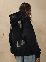Sudadera con Capucha Cuadrada para Hombre, Estilo Premium, Lavada al Ácido, Desgastada, con Bloques de Color en Contraste y Parche Bordado, Abrigo de Invierno para Hombre