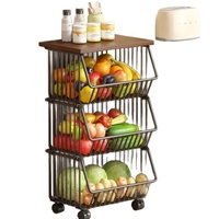 Étagère de rangement de cuisine à trois niveaux, style minimaliste, chariot pour fruits, légumes, collations et jouets, pour tiroir de bureau
