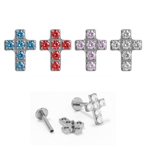 Labrets croisés en zircon résistant au ternissement, clous d'oreille classiques en titane de 8 mm à vis, pour tragus, cartilage, hélix, conque, lèvre - Product Image 1