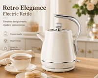 Bouilloire électrique rétro en acier inoxydable de style européen 1,8 L 1500 W, bouilloire à thé rétro pour la maison et la cuisine, OEM ODM, logo personnalisé