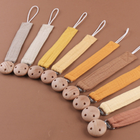 Vente en gros de chaîne de sucette pour bébé multicolore en pur coton avec logo personnalisé de sécurité avec clip en bois