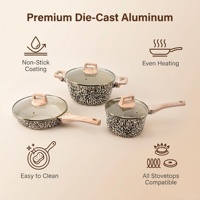 Ensemble de casseroles en aluminium moulé sous pression à imprimé léopard OEM, revêtement céramique antiadhésif, couvercle en verre, poignée en bois, logo personnalisé, ensemble de 6 casseroles