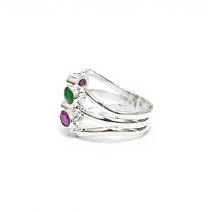 Handmade 925 Sterling <b>Silver</b> Multi Gemstone <b>Adjustable</b> Open <b>Ring</b> Bypass Band for Women Fine Jewelry Wholesale - Product Image 5