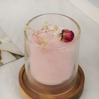 Vase à bougie en verre à double paroi avec logo personnalisé et couvercle en bambou pour la fabrication de bougies parfumées