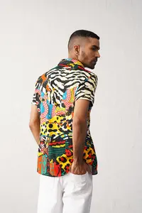 100% camisas casuales con estampado animal abstracto de algodón, suministro de servicio OEM de verano transpirable - Product Image 4