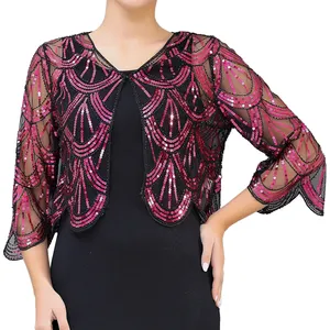 Chaqueta Bolero de Lentejuelas de los Años 20, Manga Corta, Abertura Frontal, Estilo Capa para Cheongsam, Fiesta de Baile - Product Image 5