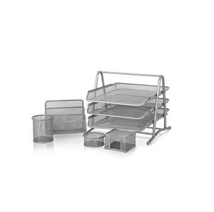Mesh Office Set of 5 PCS 3 Tier Letter/Filing/Paper Tray, Letter Rack, Pen Pot, Clips & <b>Memo</b> <b>Pad</b> Holder - Product Image 2