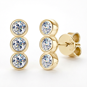 925 Sterling Silver <b>Moissanite</b> Stud <b>Earrings</b> | Bezel Set Round Brilliant Geometric Jewelry Women Wedding Gift Classic Sparkle - Product Image 1