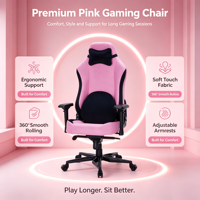 Chaise de jeu ergonomique en cuir rose avec accoudoirs 4D réglables, pivotante, mécanisme papillon à vérin à gaz 4 positions, appui-tête et soutien lombaire