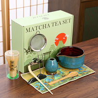 Kit de thé matcha en céramique avec boîte colorée, bol en céramique avec bec verseur, fouet à matcha en céramique, support pour fouet, spatule à thé