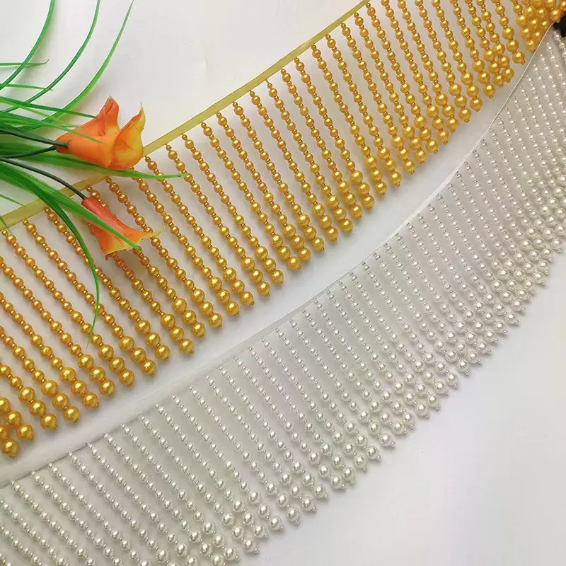 Cortina de cuentas de encaje con cuentas de perlas, hecha a mano, Retro, cinturón de perlas, flecos y borlas