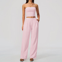 Set Pakaian Yoga Wanita Model Tube Top, Bahan Bernapas Cepat Kering, Kontrol Perut Pinggang Tinggi, Setelan Fitness Kasual