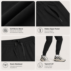 Wool Breathable <b>Men's</b> Casual Pants Adjustable Drawstring Sports Long <b>Trousers</b> Anti-Odor Comfort Quick Dry Custom Logo Premium - Product Image 3