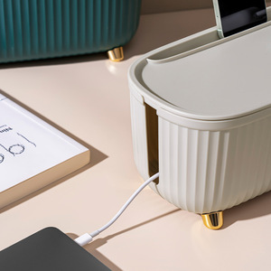 Cable Organizer Power Strip Rectangle Covered Standing Type Grayish White 650g With Socket Management - Product Image 2