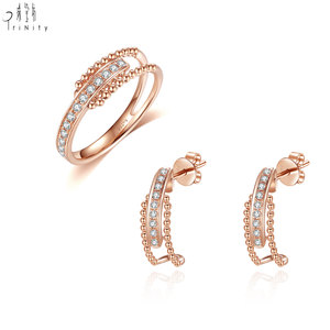 Mayorista de Joyería Fina de Hong Kong, Serie de Anillos con Cuentas de Oro Rosa de 18K y Diamantes Naturales, Anillo de Doble Banda para Mujer, Regalo Especial - Product Image 3