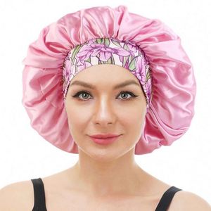 Large Size Flower Print Satin for Women's Curly Care Wide Band Travel & Beach Use Salon Quality Hair <b>Bonnet</b> - Product Image 1