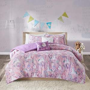 Set biancheria da letto con stampa <span class=keywords><strong>unicorno</strong></span> da ragazza, <span class=keywords><strong>copripiumino</strong></span> morbido con federe, <span class=keywords><strong>unicorno</strong></span> rosa da sogno e motivo arcobaleno - Product Image 1