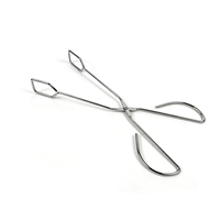Pince à charbon de bois DaS en métal chromé à long manche pour barbecue extérieur et camping