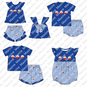 Customized Back Bow Design Embroidery Fishing Bobber Girls Clothing Wholesale Sibling Kids Clothing