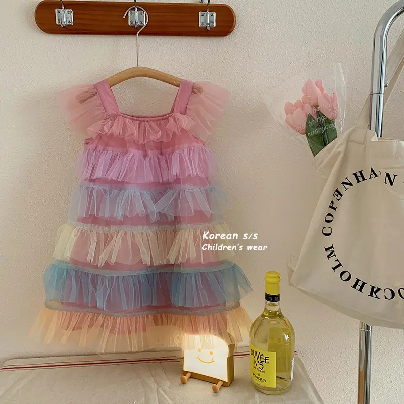 Vestidos de malla de tul para cumpleaños de niñas, vestidos de fiesta elegantes para niños, vestidos formales de baile de princesa dulce, gran oferta