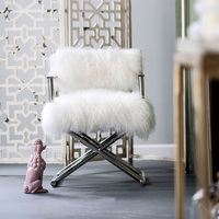 Nouvelle chaise de réalisateur en acier inoxydable doré nordique, rembourrée en peluche blanche, à poils longs