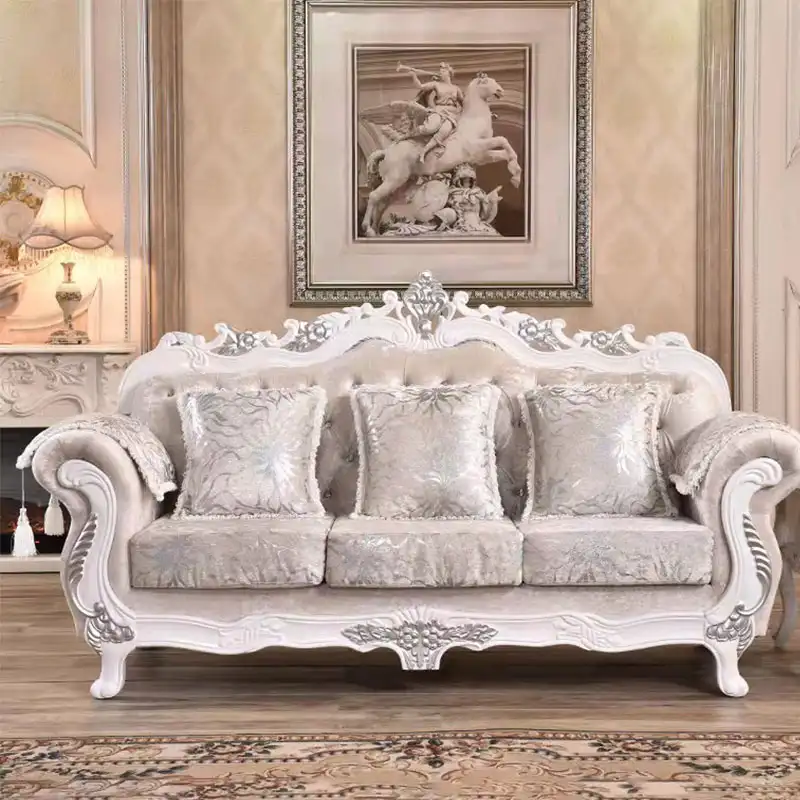Europese Stijl Sofa Set Rood Lederen Hout Antieke Hand Gesneden Royal Ontwerp Luxe Exclusieve Banken