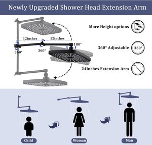 رأس رأس دش/مطر 12 بوصة ضغط عالي مع رأس 4 وظائف وتوجيه 3 اتجاهات - Product Image 2