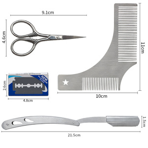 Kit de aseo y recorte de barba portátil para hombres cuidado peine moldeador de barba en ángulo recto, maquinilla de afeitar y tijeras - Product Image 2