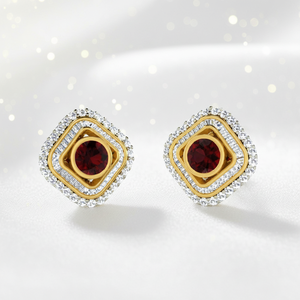 Pierre précieuse naturelle en grenat rouge et moissanite, solitaire |   Fabriqué en tungstène plaqué or |   Pierre facettée de 1 à 3 mm |   Boucles d'oreilles - Product Image 6