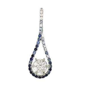 Pendentif élégant en or blanc 18 carats en forme de goutte d'eau avec diamants et saphirs 2,14 g Bijoux de qualité supérieure - Product Image 1