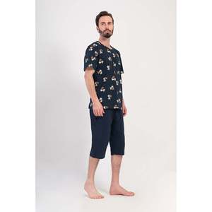 Ensemble de survêtement pour homme CEPLI - Col rond, manches courtes, pantalon capri - Bleu marine - Bleu marine - Product Image 3