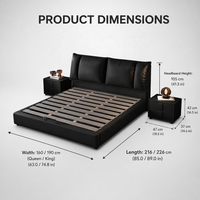 Lit rembourré noir de luxe moderne avec tête de lit à ailes, taille King/Queen, cadre de lit avec rangement à vérin à gaz, mobilier de chambre minimaliste