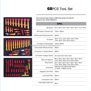 68 pièces Outils de quincaillerie Clé à douille isolée VDE 1000V Jeu de pinces à cliquet combinées 20076 Outils pour l'énergie nouvelle 20076 - Product Image 4