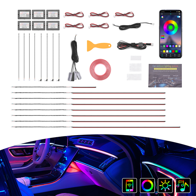 Car Interior Led Car Lights Ambient Car Lighting 18/22 in 1 RGB Dynamic Symphony Atmosphere LED Light Kit