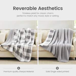 Couverture double face Sherpa réversible ultra douce Cozy Bliss, couverture à carreaux Buffalo couverture moelleuse épaisse et chaude en peluche floue - Product Image 4
