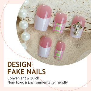 Nouveauté : Ongles à presser style minimaliste, blancs, French, <span class=keywords><strong>avec</strong></span> <span class=keywords><strong>strass</strong></span> étincelants en ABS, couvrance totale - Product Image 2