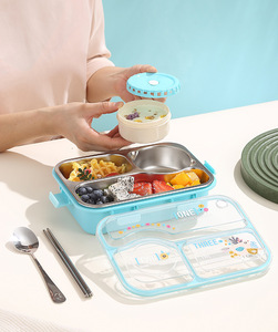 Contenedor de almuerzo con caja de sopa Juego de caja Bento de acero inoxidable 304 Fiambrera de dibujos animados para niños pequeños - Product Image 6