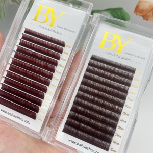 L Curl Matte Màu Đen Lông Mi Mở Rộng Với Biểu Tượng Tùy Chỉnh Cappuccino Mulled Rượu Vang Đỏ Nâu Hai Tone Lông Mi Mở Rộng 12 Dòng - Product Image 4