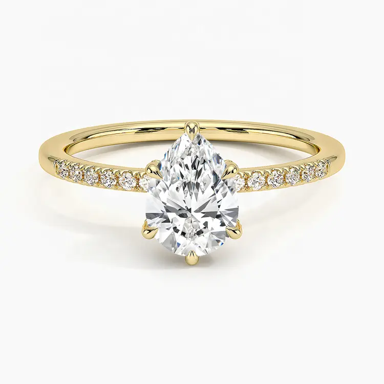 السيدات وعد مختبر الماس الكمثرى قص تمهيد الخفية هالو الخطبة مخصص 18k خاتم من الذهب الأصفر للنساء خواتم الزفاف مجوهرات