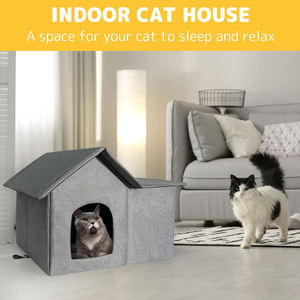 Hava koşullarına dayanıklı ahşap kedi evi, dış/iç mekan kullanımı için katlanabilir sıcak yaban kedisi barınağı, çıkarılabilir yumuşak mat, taşınabilir yaşam alanı - Product Image 4