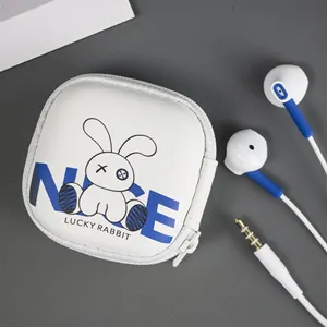 KIKI-437 gambar kartun lucu untuk anak perempuan tas penyimpanan Earbuds earphone kabel kawat headphone in-Ear kabel elektronik 3.5mm dengan mikrofon