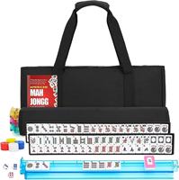 Jeu de Mahjong américain 53*23*11cm avec 166 tuiles, 4 supports et pousseurs, sac de transport portable, dés, jetons et accessoires complets pour le voyage