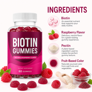 Compléments Alimentaires Gommes Véganes Premium Haute Pureté 99% Vitamine H Kératine Acide Hyaluronique Complexe Biotine Sans Produits Laitiers 60/90 Unités - Product Image 5
