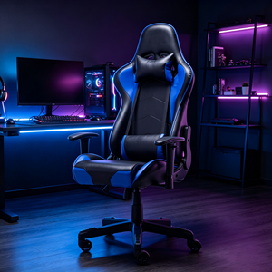 <span class=keywords><strong>Chaise</strong></span> de <span class=keywords><strong>gaming</strong></span> ergonomique pivotante en cuir PU industriel, réglable en hauteur, avec accoudoirs confortables, bleue, avec vérin à gaz 3 positions, la plus vendue - Product Image 4
