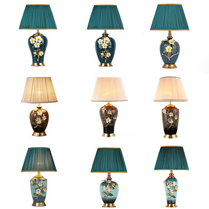 Classical American Ceramic Table Lamp Hand Carved Art Electric/Battery for Hotel Living Room Bedroom Bedside Decorative Metal - Product Image 1