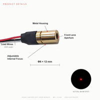 Module laser rouge 650 nm 1 mW, tête laser compacte 6x12 mm à mise au point interne, OEM pour la détection d'alignement