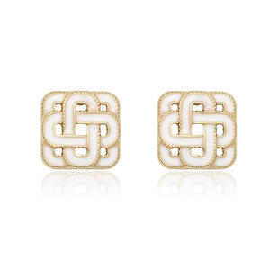 E4745 Golden <b>Stud</b> <b>Earrings</b> Shell Inlay Geometric Design Bezel Setting Women's Classic <b>Fine</b> Jewelry - Product Image 1